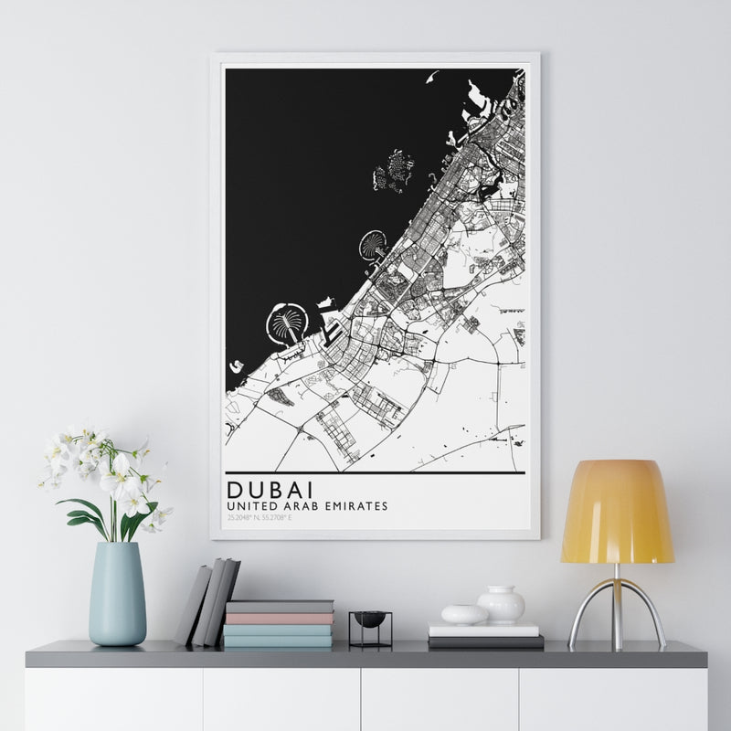 Dubai Map Print Framed. Classic Style