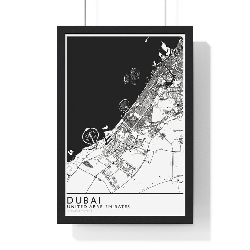 Dubai Map Print Framed. Classic Style