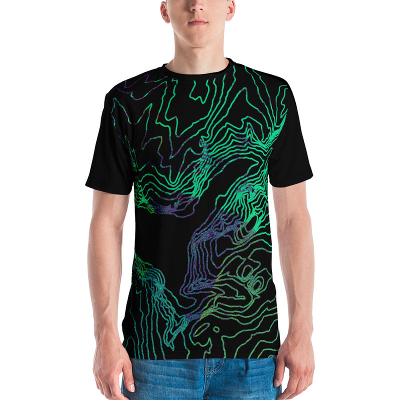 Custom Cartographic All-Over Print Tee Shirt. Mens. Topographic Design