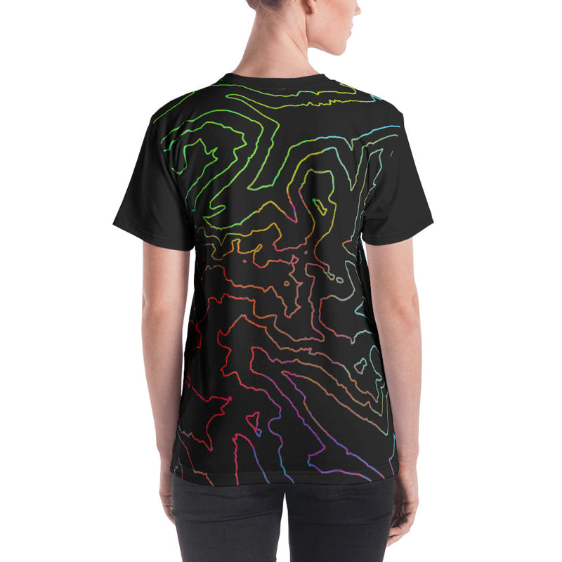 Custom Cartographic All-Over Print Tee Shirt Women. Topographic Design