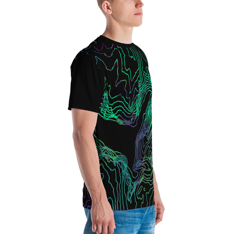 Custom Cartographic All-Over Print Tee Shirt. Mens. Topographic Design